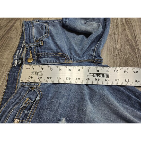 Gap Jeans Women 2/26 Blue Skinny Fit Distressed Ripped Stretch Denim Medium Wash - Picture 11 of 12